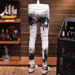Autumn White Printing Leisure Time Jeans Man Directly Canister Self-cultivation Elastic Force Personality Long Pants Joker - webtekdev