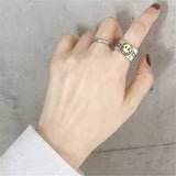 Hot Sale Happy Smiley Face Lightning 925 Sterling Silver Female Ring Big Large Retro Vintage Golden Gothic Women Jewelry Rings - webtekdev