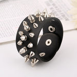 Unique Sliver Spikes Rivet Stud Wide Cuff Genuine Leather Punk Gothic Rock Unisex Bangle Bracelet Men Jewelry (Hot Stamping) - webtekdev