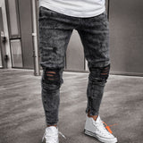 Men's Pants Skinny Stretch Denim Pants Distressed Ripped Freyed Slim Fit Casual Autumn Jeans Trousers Mens Long Pants Fashion - webtekdev