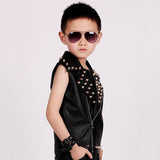 Boys Hip Hop Costume Black Jacket Studded Vest Coat Jazz Dance Performance Wear Street Dancing Clothes Kids Stage Outfit DN5140 - webtekdev