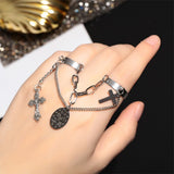 Reto Punk Cool Hip Pop Multi-layer Adjustable Chain Four Fingers Open Silver Alloy Women Rotate Rings for Women Party Gift Jewel - webtekdev