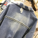 Frayed Denim Short Jacket Women's 2020 Spring New Hand Studded Diamond Loose Casual Style Jean Jacket Top Elastic Waist Coat - webtekdev