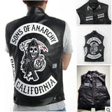 Sons Of Anarchy Embroidery Leather Rock Punk Vest Cosplay Costume Black Color Motorcycle Sleeveless Jacket - webtekdev