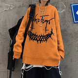 Halloween Punk Unisex Long Sweater 2020 Women Man Cartoon Pumpkin Smile Letter Cool Oversize Plus size Autumn Winten Knit Jumper - webtekdev