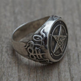 Vintage Signet Sigil Of Lucifer Ring for Men Boy Gothic Witch Church of Satan Cross Rings Satanic Lucifer Male Jewelry - webtekdev