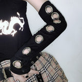 Black Punk Gothic Hollow Out Unisex Women Men Eyelet Sport Outdoor Elbow Length Sleeve 2020 Cool Stretch Character Arm Warmer (black One Size) - webtekdev