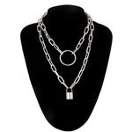 Double layer Lock Chain necklace punk 90s link chain silver color padlock pendant necklace women fashion gothic  jewelry - webtekdev