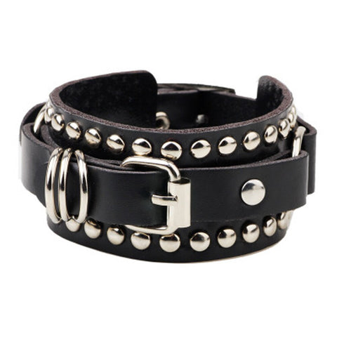 Black and white gothic punk style studded bracelet buckle belt Pu leather wristband bracelet women's bracelet charm - webtekdev