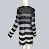 New Gradient gray Striped Thin Women Long Sweater Dress Unisex Man Hollow Out Cool Hole Jumper Loose Stretch Sweaters 2020 Punk (Gradient gray One Size) - webtekdev