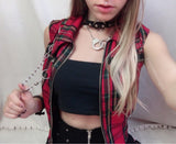 Rosetic Gothic Chic Sexy Club Punk Black Plaid  Women Tops Vest Slim Lapel Zipper Chain Plaid Female Goth Retro Hip Hop Shirt - webtekdev