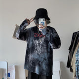 Cool Tie dye Gray Woman Man T-shirt 2020 Spring Cartoon Letter Print Long Sleeve Hip Hop O Neck Rock Fashion T-shirts Ullzang - webtekdev