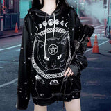Raisevern Harajuku Punk Hoodie Pentagram Print Black Sweatshirts Gothic Streetwear Pullovers Long Sleeve Hooded Outfits Dropship - webtekdev