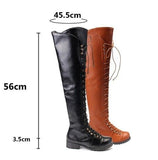 Fashion Women Over The Knee High Boots Lace Up Bandage Gladiator Shoes Thigh High Combat Low Heel Flat  Botas Mujer Invierno D08 - webtekdev