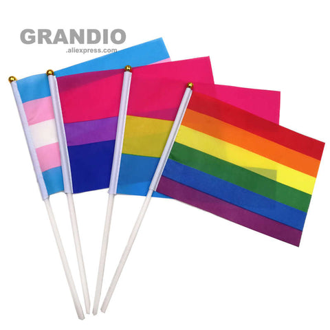 Rainbow Hand Flag LGBT Gay Pride 14x21cm Polyester Printed Bisexual Tansgender Pansexual Flags And Banners With Flag Poles - webtekdev