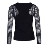 Fishnet T Shirt Women Low Cut Long Sleeve Tops Punk Rock Gothic Net Shirt Camiseta Mujer Tee Shirt Femme Slim Tshirt Women - webtekdev