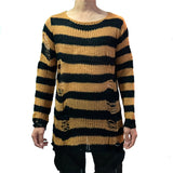 Punk Gothic Cool Male Striped Long Sweater Man Stretch Thin Pullover Broken Sweaters Hollow Out Slit Spring KnitTop Jumpers 2020 - webtekdev