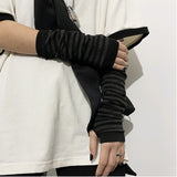Black Punk Gothic Unisex Fingerless Gloves Cuff Women Men Ninja Sport Outdoor Elbow Length Mittens 2020 Cool Stretch Arm Warmer - webtekdev