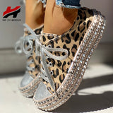 Woman Spring Leopard print Canvas Fashion Sneakers Rhinestone sequin flat Wild women's shoes  Youth casual shoes Plus Size - webtekdev