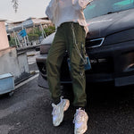 Cool Women Long Chains Cargo Pants 2020 Lady Pockets Belt With Plastic Buckle Sport Ankle-Length Fashion Stretch Waist Trousers - webtekdev