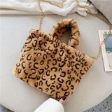 Winter new fashion shoulder bag female leopard female bag chain large plush winter handbag Messenger bag soft warm fur bag - webtekdev