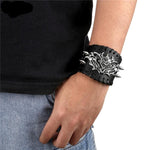 Ayliss 1pc Hot Style Punk Pu Leather Skull Design Bracelet Wristband Adjustable Size 6.5 to 8 Inches Men's Cool Bracelet Jewelry (as picture Black) - webtekdev