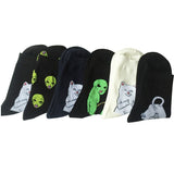 Dropshipping 2020 Crew Socks Fashion Colorful Art Alien Cat ET Pop Up Spaced WE OUT HERE Skater come in peace Men Road Trip Off - webtekdev