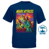 Mars Attacks Movie Mens T Shirt Attacking Alien With A Saucer Filled Sky - webtekdev