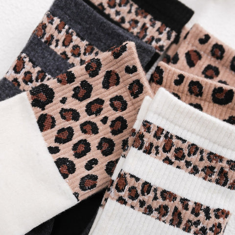 Hot Retro Leopard Print Cotton Blends Women Socks Fashion High Street Popular Stripe Leopard Socks Spring Summer Cool Cozy Socks - webtekdev