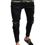 Fashion Men Ripped Skinny Jeans Stretch Destroyed Frayed Slim Fit Denim Pant with Zipper Pencil Pants Trousers Men Clothes - webtekdev