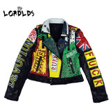 LORDLDS Print Leather Jacket Women 2019 New Spring Colorful Turn-down collar Punk Rock Cropped Jackets Ladies Outwear coats - webtekdev