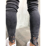 2018 new Men Ripped Dot Printed Skinny Jeans Destroyed Frayed Slim Fit Denim Pant casual men slim hole Zipper balck jeans pants - webtekdev