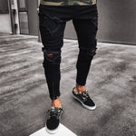 Mens Cool Designer Brand Black Jeans Skinny Ripped Destroyed Stretch Slim Fit Hop Hop Pants With Holes For Men - webtekdev