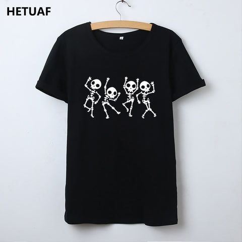 HETUAF Skeleton Halloween T Shirt Women Skull Punk Rock Graphic Tee Shirt Femme Cool Woman Tshirt Top Kawaii Camisetas Mujer - webtekdev