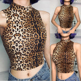 2019 New Leopard Tank Sexy Women High Collar Leopard Camis Clubwear Turtleneck Crop Tops Casual Vest Sleeveless Leotard Shirts - webtekdev