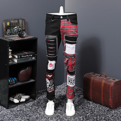 Europe Station Autumn And Winter New Pattern Black Split Joint Holes Patch Jeans Male Beggar Personality PUNK Long Pants Trend - webtekdev