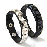 2X Bracelet leather strap metal retro square rivets Bracelet (Silver Plated) - webtekdev