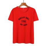 Streetwear Fashion Women Clothes T Shirt Rock and Roll Stole My Soul Letters Tshirt Hipster Music Harajuku Letters Tee Shirt - webtekdev