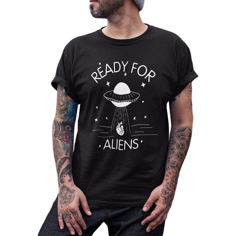 Ready For Alien T-shirt UFO Take Away Your Heart Funny Black Summer Tops Tee Homme EU Size 100% Cotton Tshirt - webtekdev