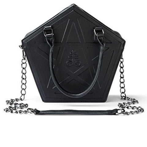 JIEROTYX Pentagram Punk Darkness Gothic Star Handbag Women Girl Black PU Soft Leather Shoulder Bag With Chain High Quality (black (30cm<Max Length<50cm)) - webtekdev