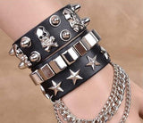 Gothic Skull Punk Jewelry Men Bracelet Women men punk skull Bracelet Rivet Leather Cuff Bangle W/Adjustable Button - webtekdev