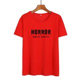 Horror Movie Addict Funny T Shirts Women Clothes 2019 Cotton Black White Tshirt Summer Tops Hip Hop Harajuku Tee Shirt Femme - webtekdev