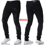 Mens Casual Skinny Jeans Pants Men Solid black ripped jeans men Ripped Beggar Jeans With Knee Hole For Youth Men - webtekdev