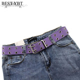 Best YBT Unisex Canvas Belt Alloy Double Row Hole Pin Buckle Belt Street Photo Fashion Lengthening Chic Hollow Belt With Chain - webtekdev