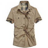 Men's Casual Fashion Military Pure Color Pocket Short Sleeve shirt Top Blouse M-4XL - webtekdev