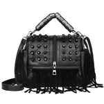 Women Genuine Leather Tassel Handbags Black Rock Rivets Messenger Bag High Quality Sheepskin Shoulder Crossbody Bags Punk Totes (Black (20cm<Max Length<30cm)) - webtekdev