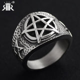 RIR New Store Retro Stainless Steel Wicca Ring High Quality Pentagram Punk Gothic Biker Style Ring For Men Fashion Jewelry Gift - webtekdev