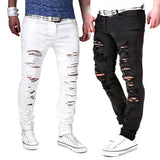 LASPERAL Fashion Solid White Jeans Men Sexy Ripped Hole Distresses Washed Skinny Jeans Male Casual Outerwear Hip Hop Pants 2019 - webtekdev