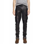 New Arrival  PU Leather Men's stylish Riding Jeans Biker slim casual  pants - webtekdev