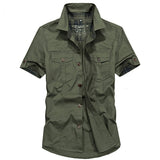 Men's Casual Fashion Military Pure Color Pocket Short Sleeve shirt Top Blouse M-4XL - webtekdev